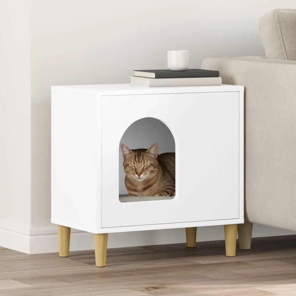 vidaXL Casa para Gatos 51 x 30 x 52 cm Madera de ingeniería White