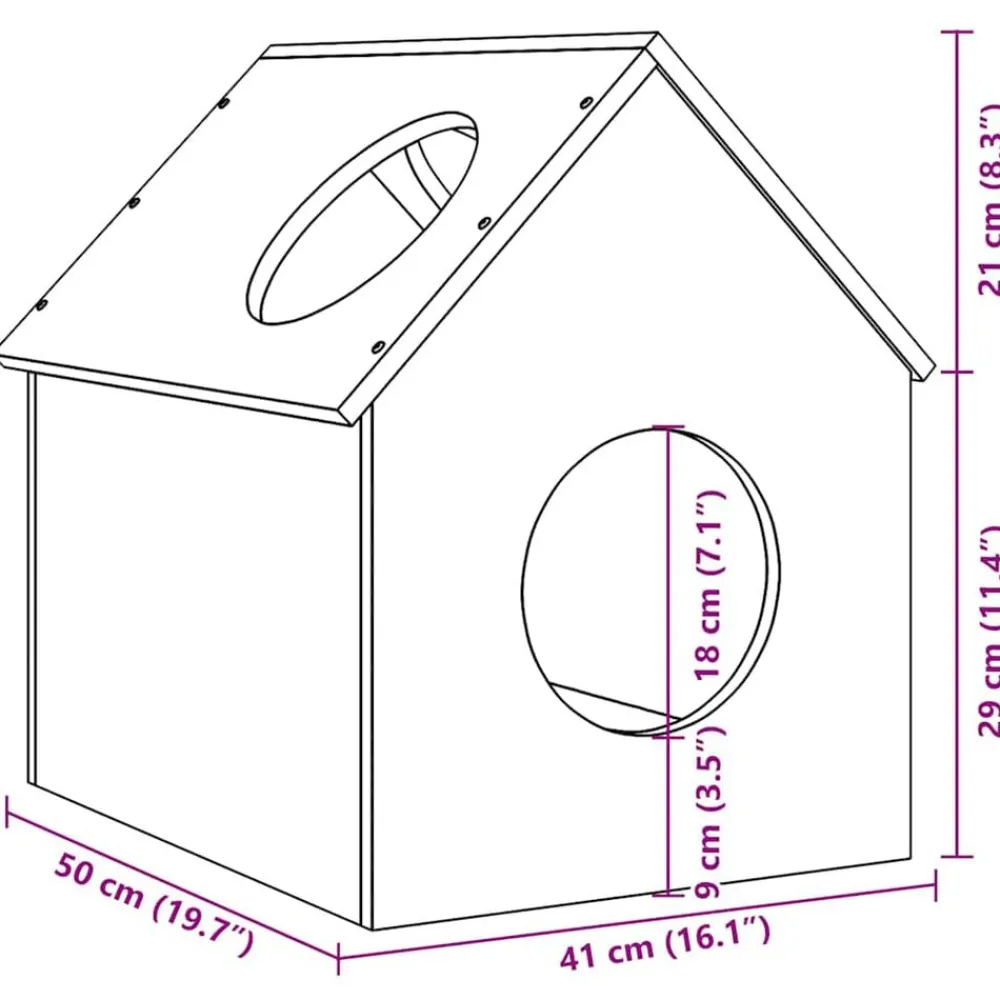 vidaXL Productos Para Mascotas-Casa para gatos cera marrón 41x50x50 cm madera maciza pino