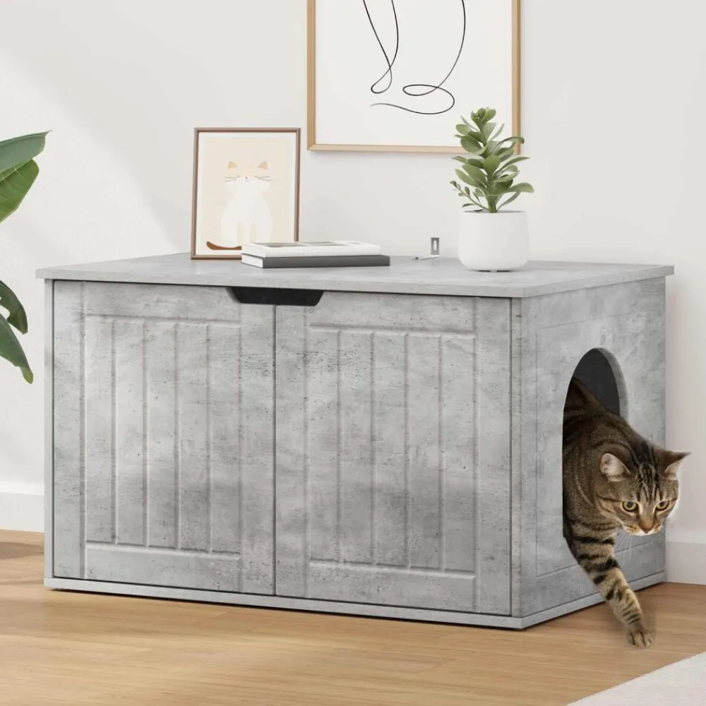 vidaXL Productos Para Mascotas-Casa para Gatos Concreto 85 x 55 x 50,5 cm Madera de ingeniería