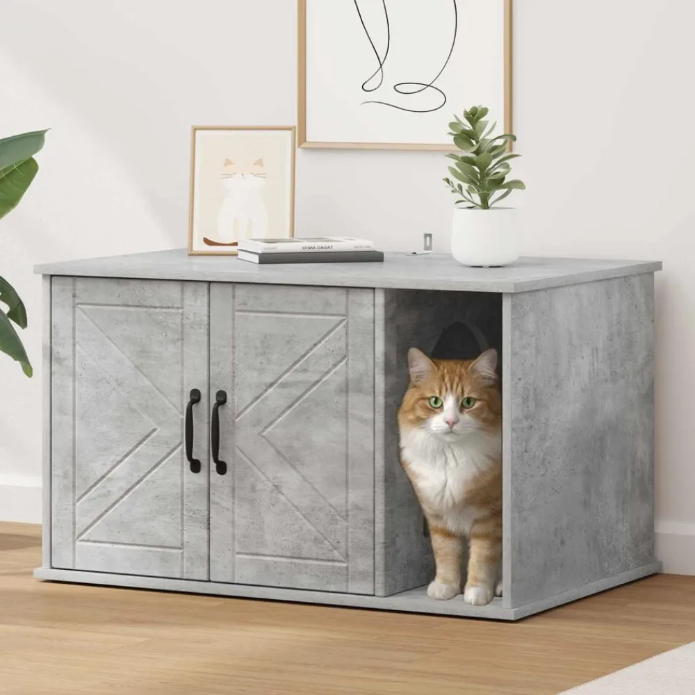 vidaXL Productos Para Mascotas-Casa para Gatos Concreto 85 x 55 x 50 cm Madera de ingeniería