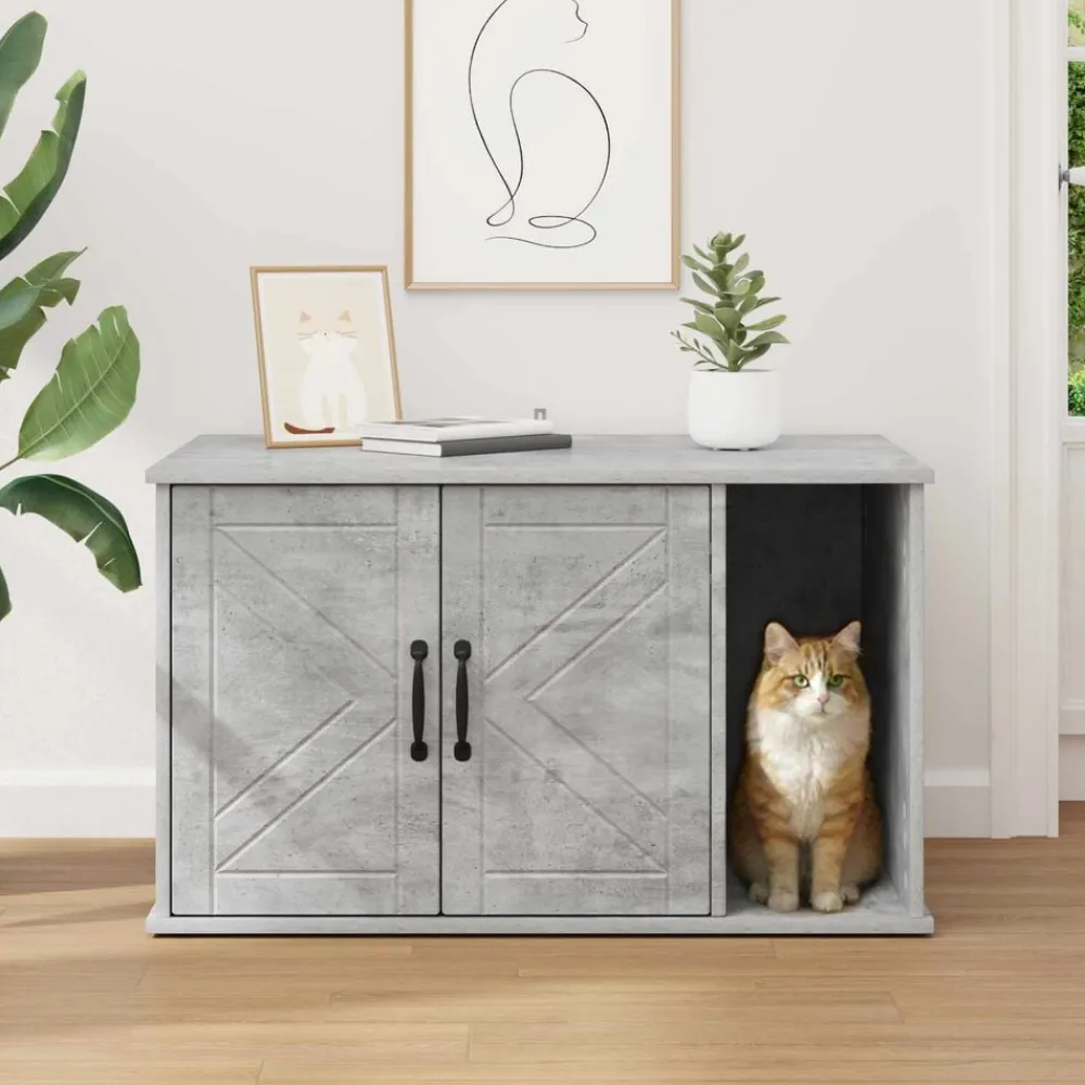 vidaXL Productos Para Mascotas-Casa para Gatos Concreto 85 x 55 x 50 cm Madera de ingeniería
