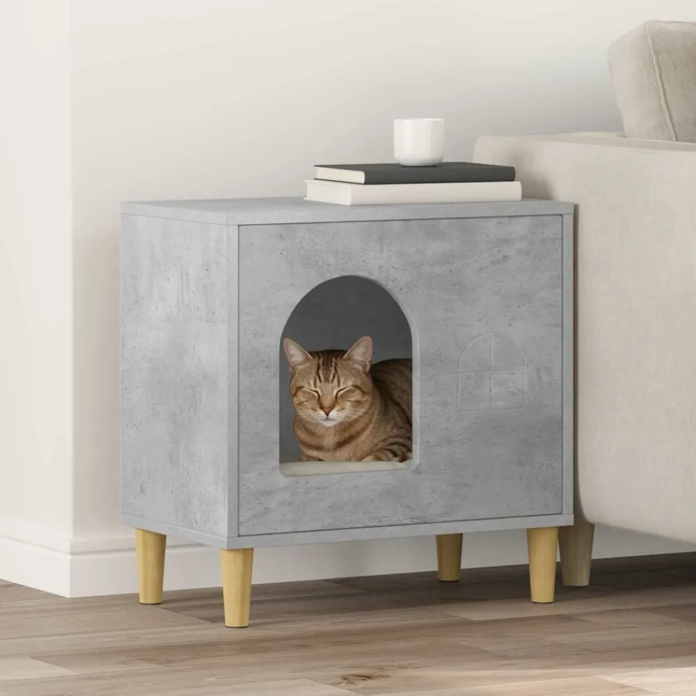 vidaXL Productos Para Mascotas-Casa para Gatos Concreto 51 x 30 x 52 cm Madera de ingeniería