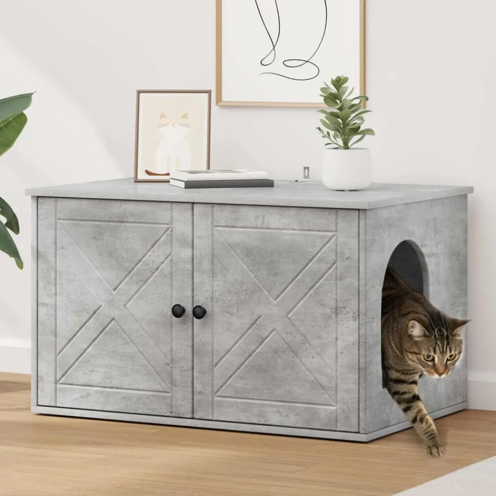vidaXL Productos Para Mascotas-Casa para Gatos Concreto 85 x 55 x 50 cm Madera de ingeniería