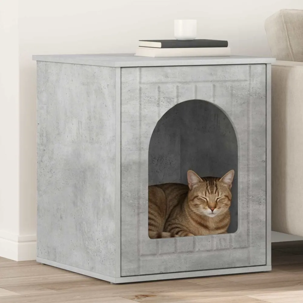 vidaXL Productos Para Mascotas-Casa para Gatos Concreto 53 x 52 x 62 cm Madera de ingeniería