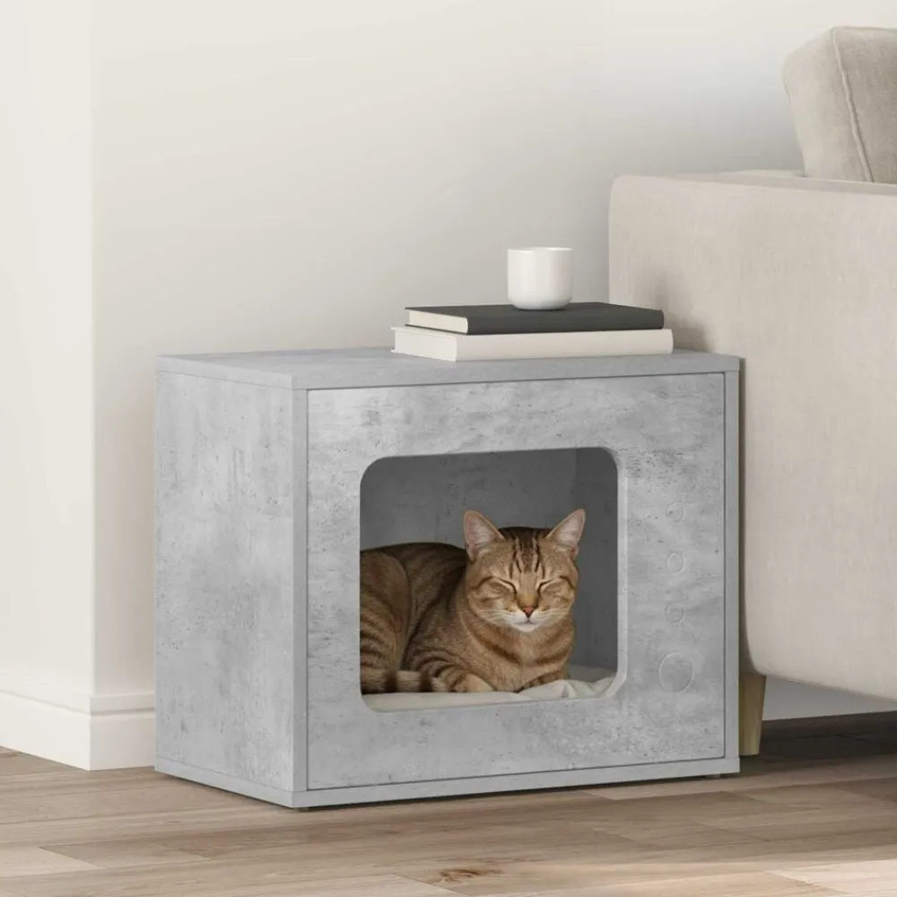 vidaXL Casa para Gatos Concreto 51 x 30 x 42,5 cm Madera de ingeniería Gris hormigón New