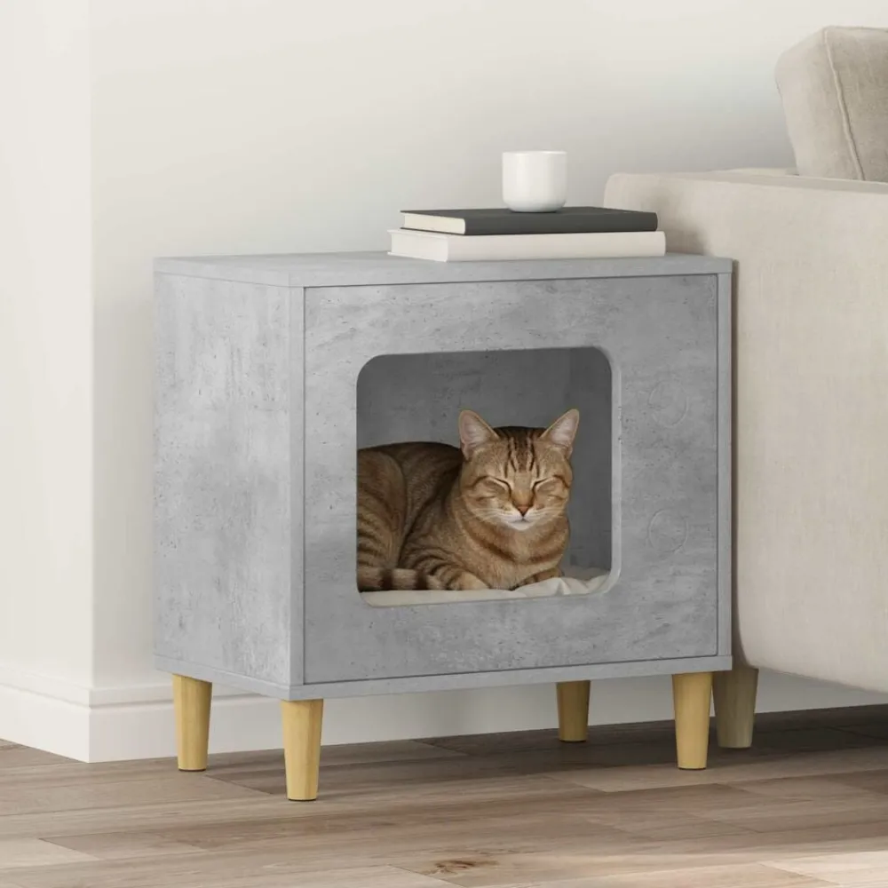 vidaXL Casa para Gatos Concreto 51 x 30 x 52 cm Madera de ingeniería Gris hormigón Online