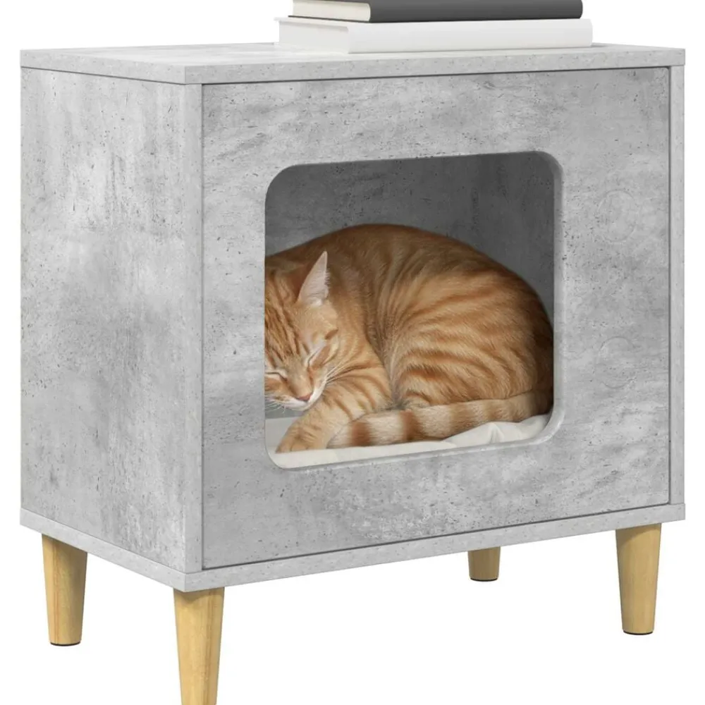 vidaXL Casa para Gatos Concreto 51 x 30 x 52 cm Madera de ingeniería Gris hormigón Online