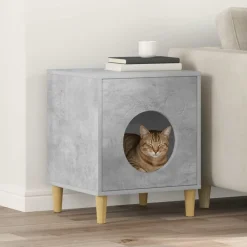 vidaXL Casa para Gatos Concreto 42,5 x 40 x 53 cm Madera de ingeniería Gris hormig&oacute;n Outlet
