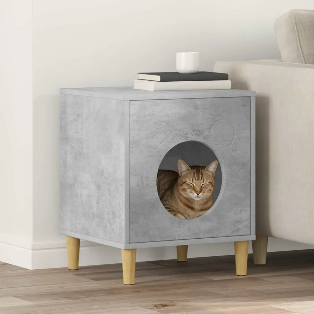 vidaXL Casa para Gatos Concreto 42,5 x 40 x 53 cm Madera de ingeniería Gris hormigón Outlet