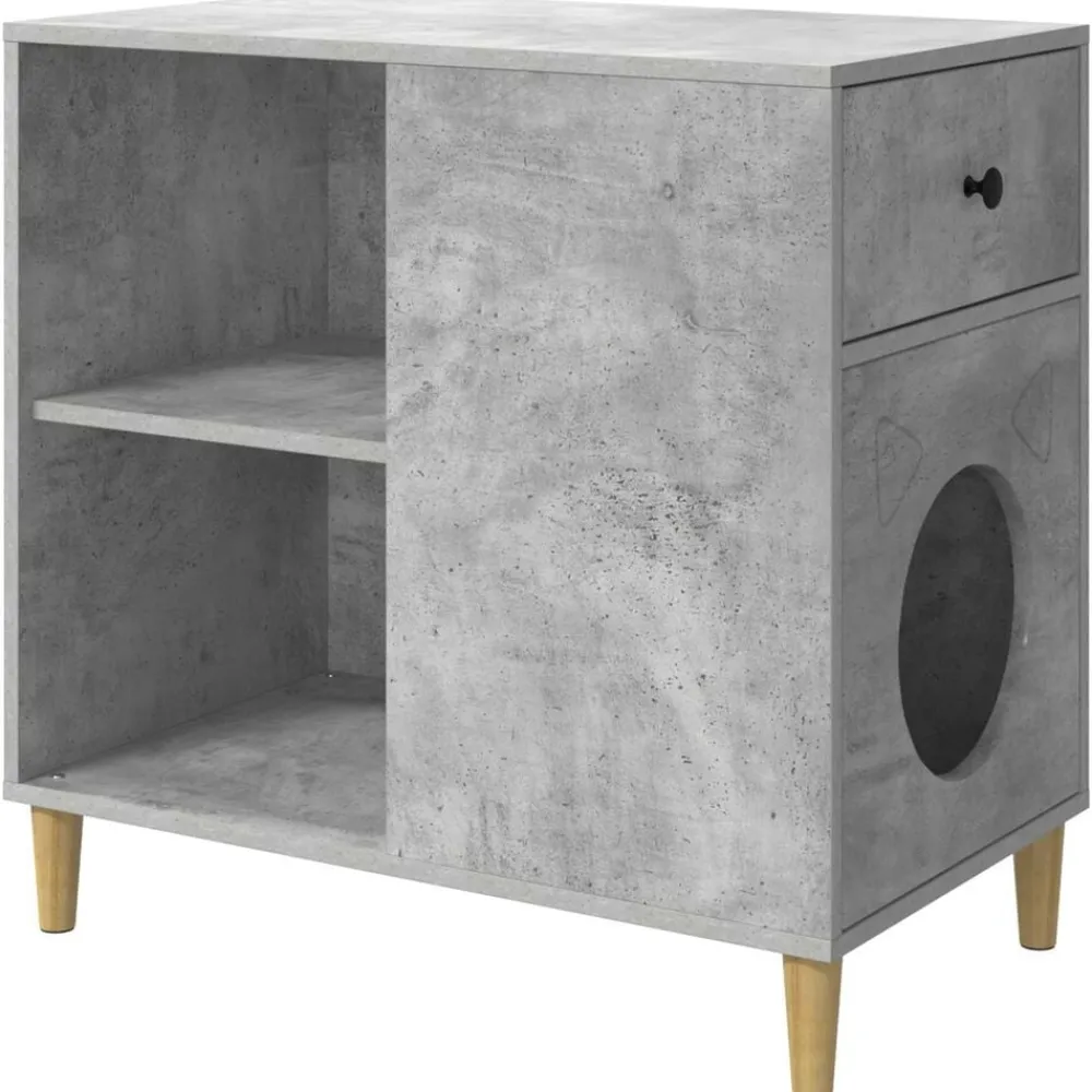 vidaXL Casa para Gatos Concreto 72 x 42.5 x 70 cm Madera de ingeniería Gris hormigón