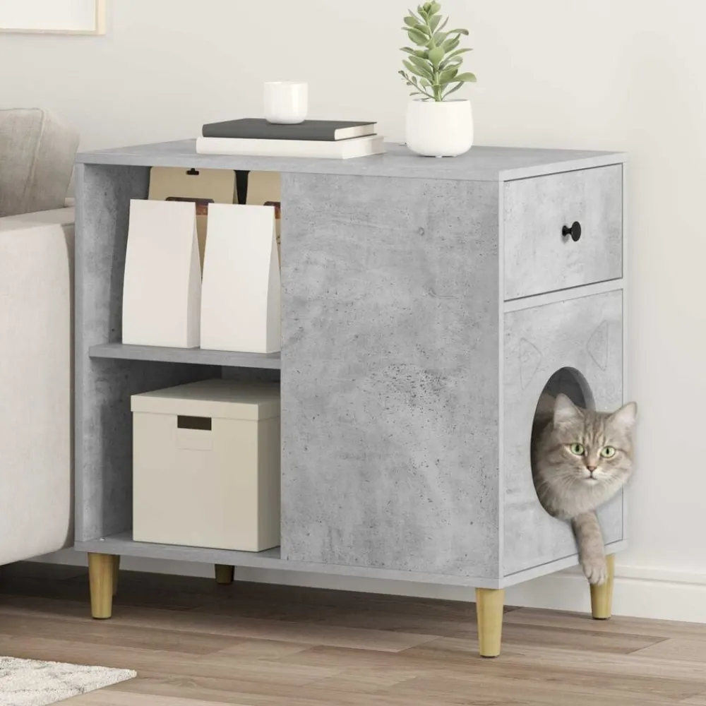 vidaXL Casa para Gatos Concreto 72 x 42.5 x 70 cm Madera de ingeniería Gris hormigón