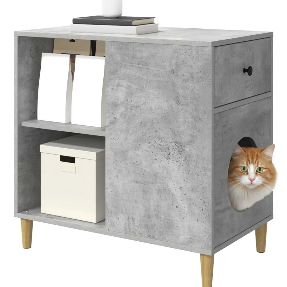 vidaXL Casa para Gatos Concreto 72 x 42.5 x 70 cm Madera de ingeniería Gris hormigón
