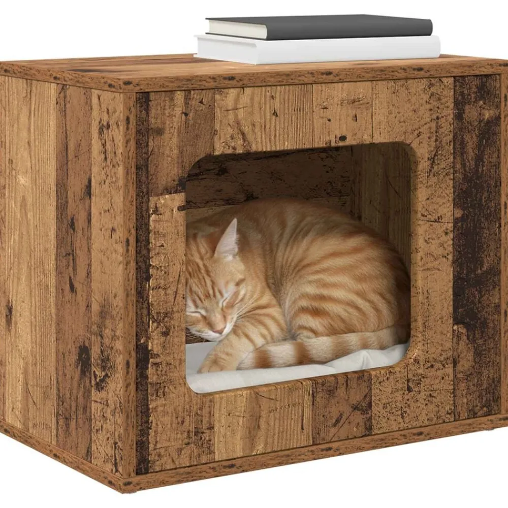 vidaXL Casa para Gatos Madera vieja 51 x 30 x 42,5 cm Madera envejecida Outlet