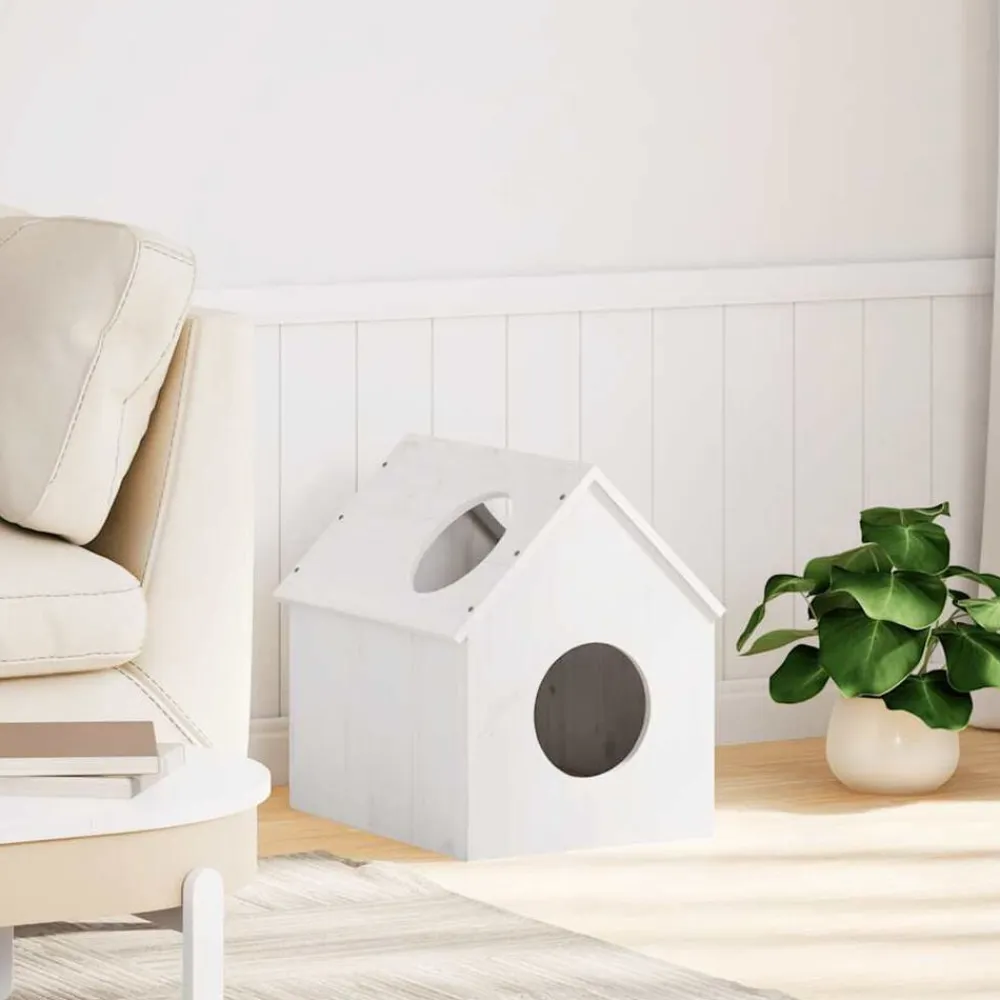 vidaXL Productos Para Mascotas-Casa para gatos madera maciza pino blanca 41x50x50 cm