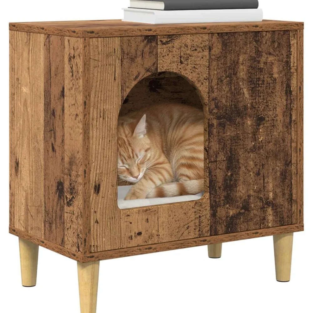 vidaXL Casa para Gatos Madera vieja 51 x 30 x 52 cm Madera envejecida Hot
