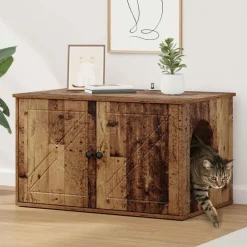 vidaXL Casa para Gatos Madera vieja 85 x 55 x 50 cm Madera envejecida New