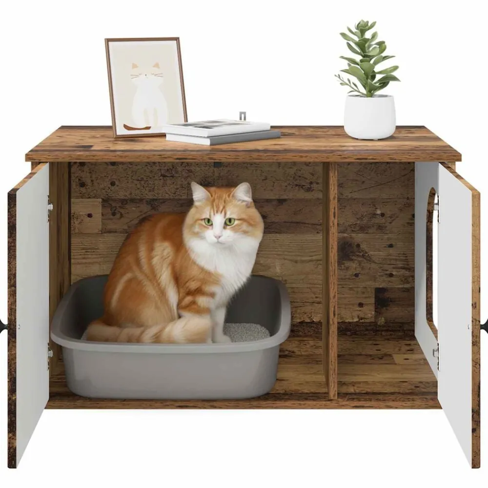 vidaXL Casa para Gatos Madera vieja 85 x 55 x 50 cm Madera envejecida New