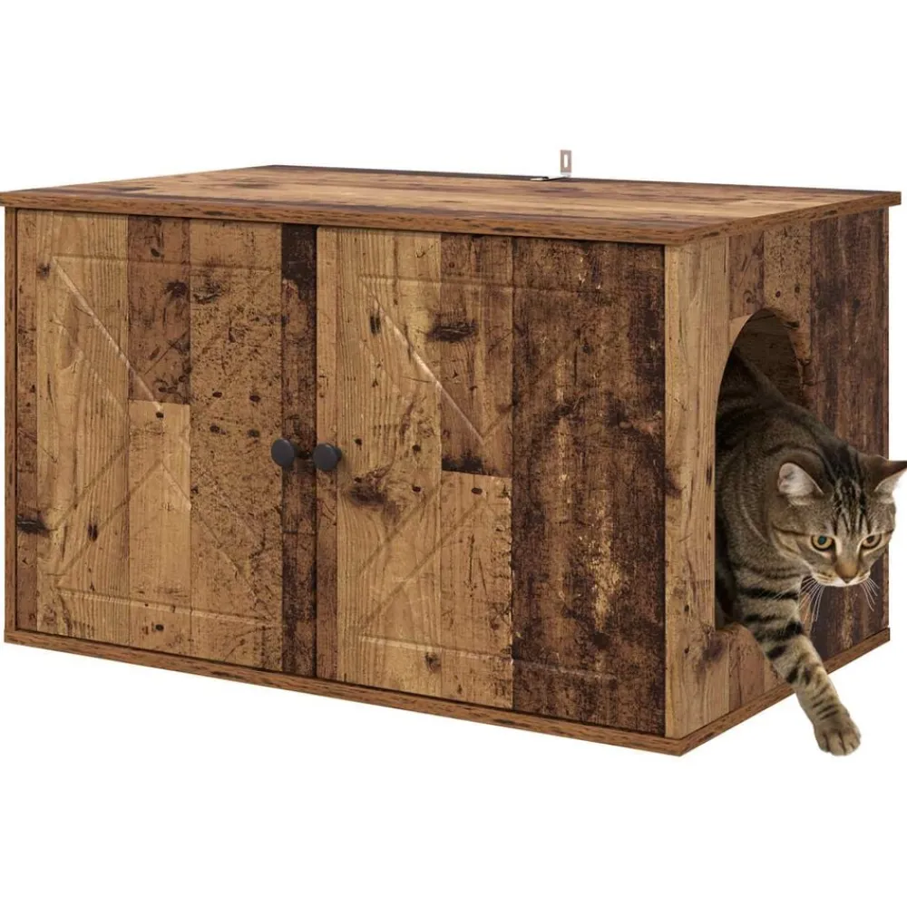 vidaXL Casa para Gatos Madera vieja 85 x 55 x 50 cm Madera envejecida New