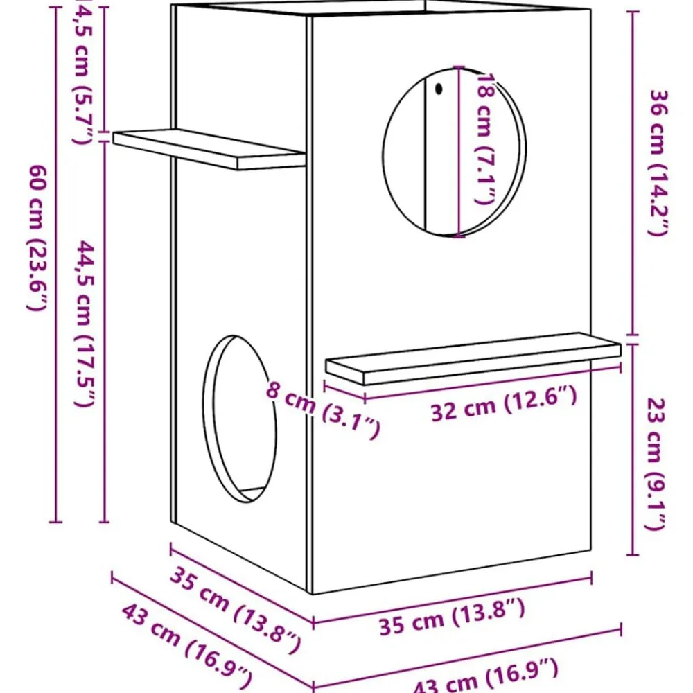 vidaXL Productos Para Mascotas-Casa para gatos madera maciza pino blanca 43x43x60 cm