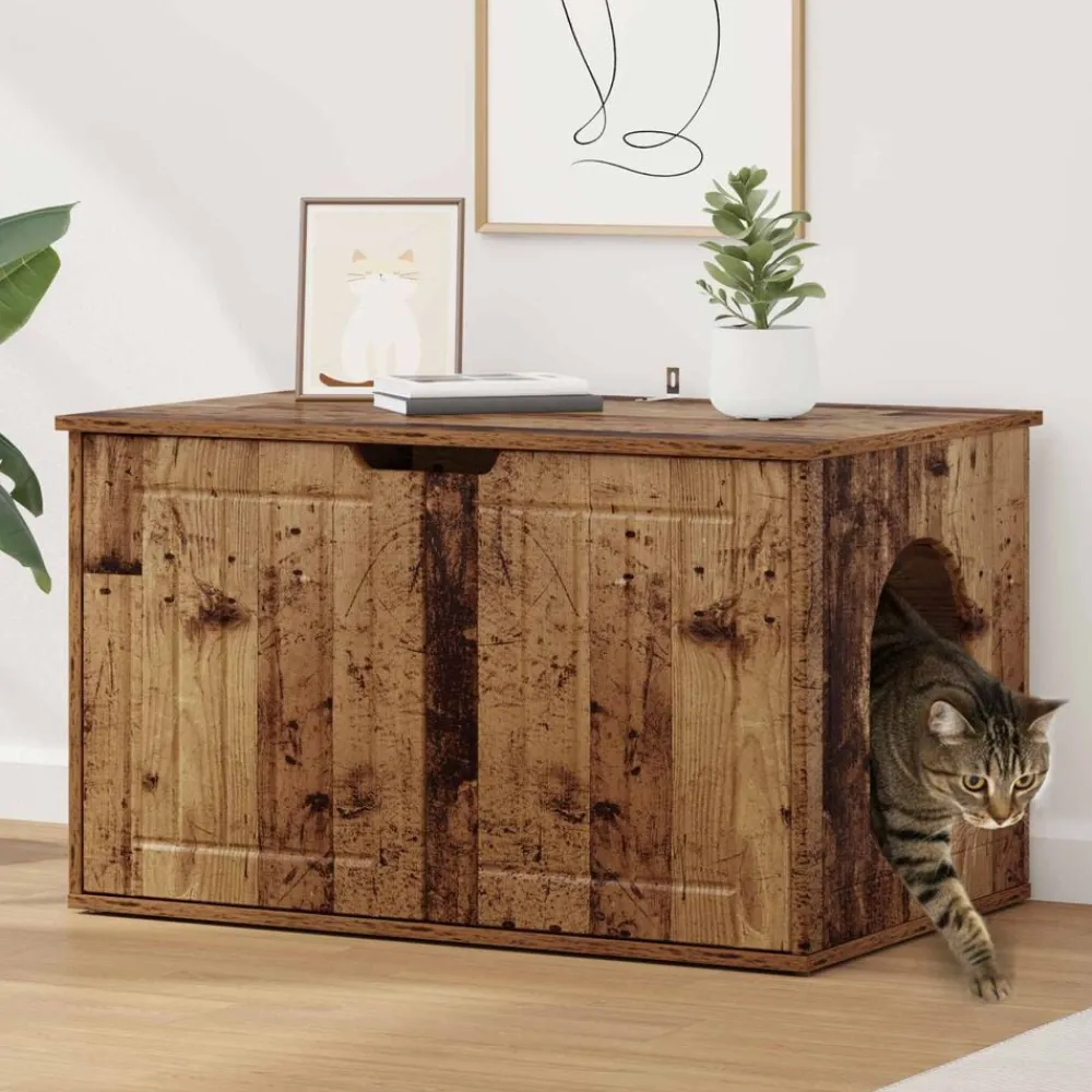 vidaXL Casa para Gatos Madera vieja 85 x 55 x 50,5 cm Madera envejecida Hot
