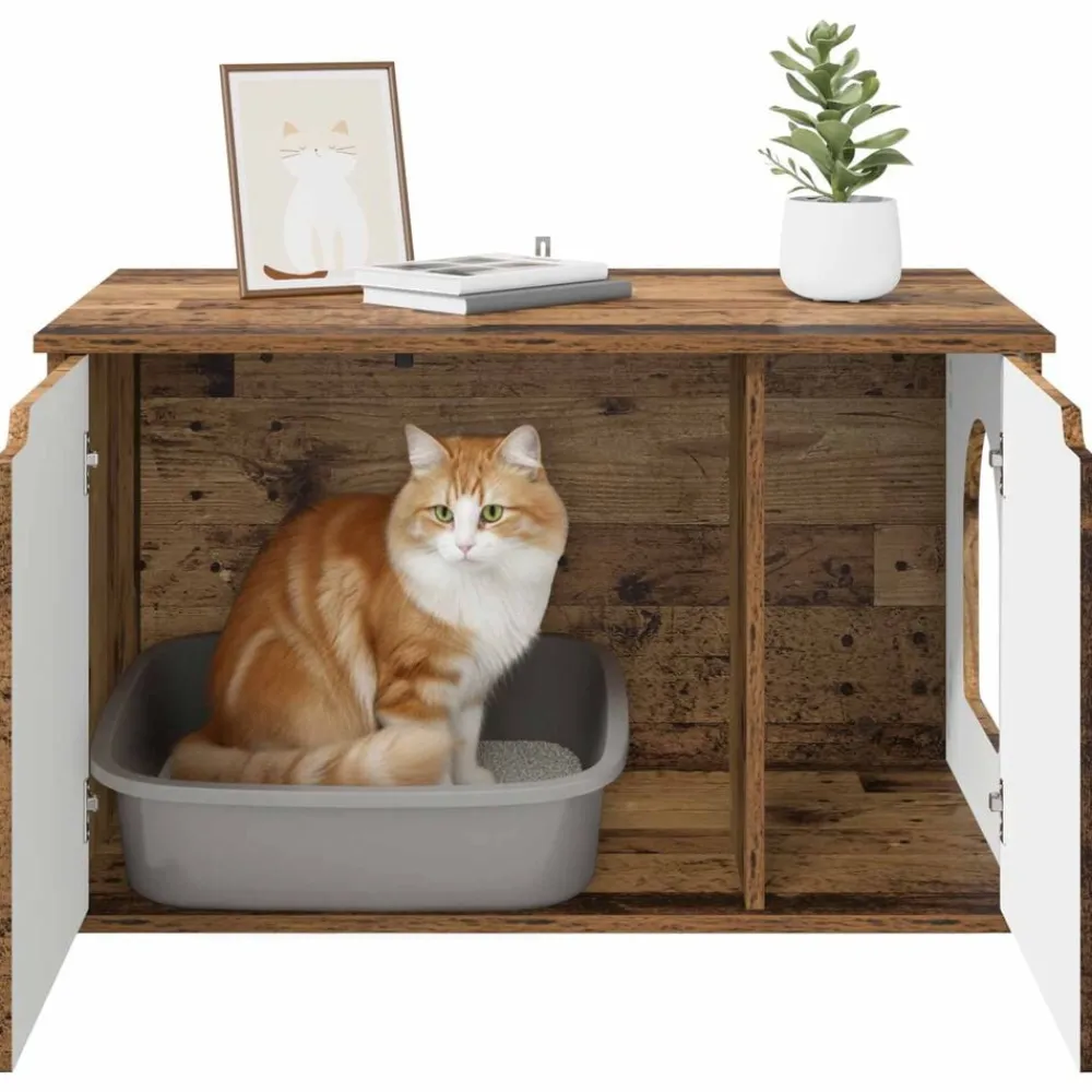 vidaXL Casa para Gatos Madera vieja 85 x 55 x 50,5 cm Madera envejecida Hot