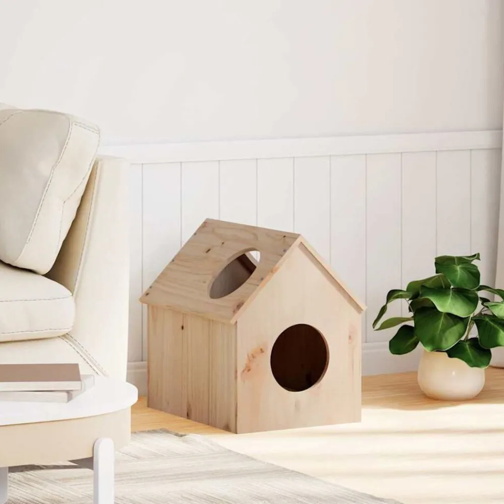 vidaXL Casa para gatos madera maciza pino 41x50x50 cm Natural Hot