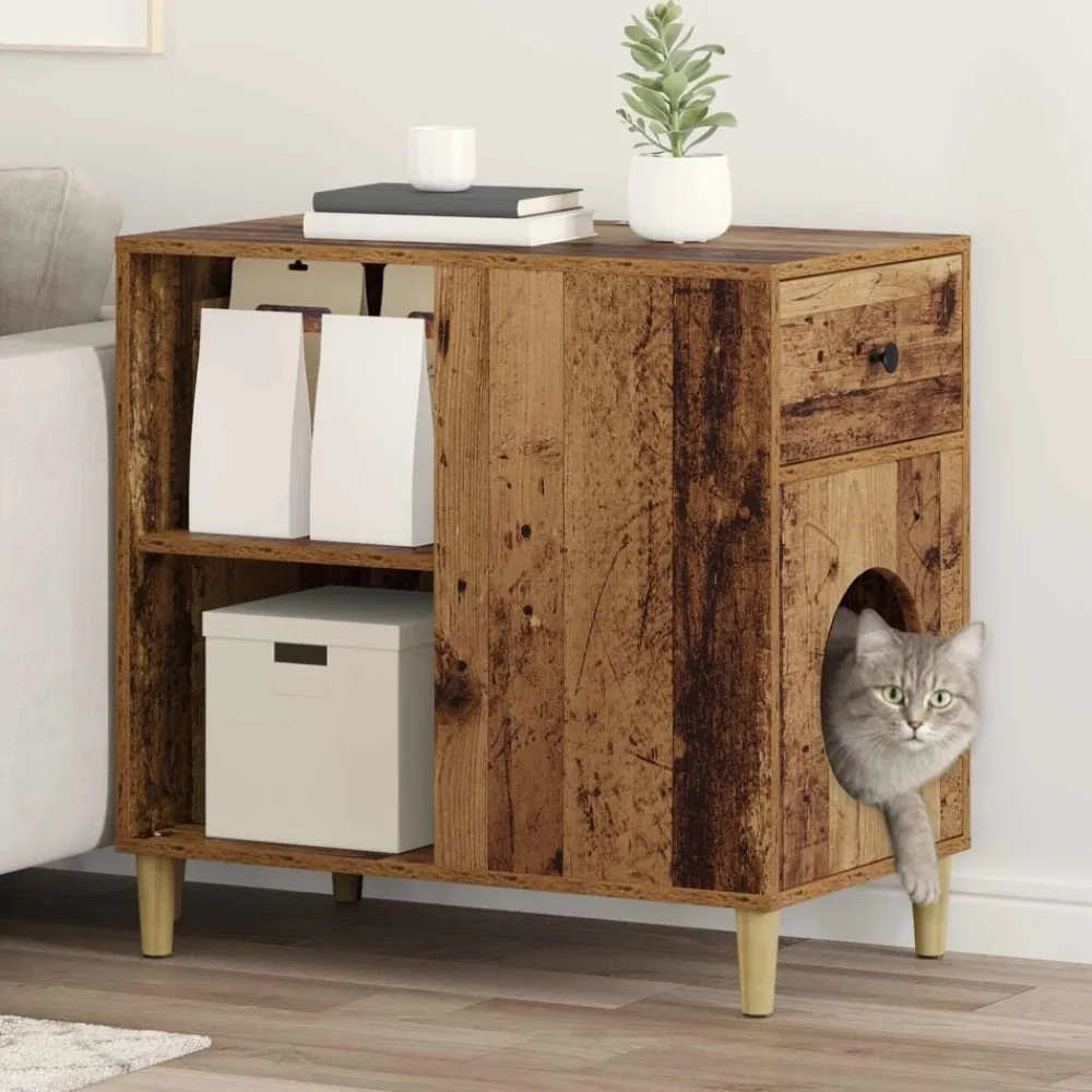 vidaXL Productos Para Mascotas-Casa para Gatos Madera vieja 72 x 42.5 x 70 cm