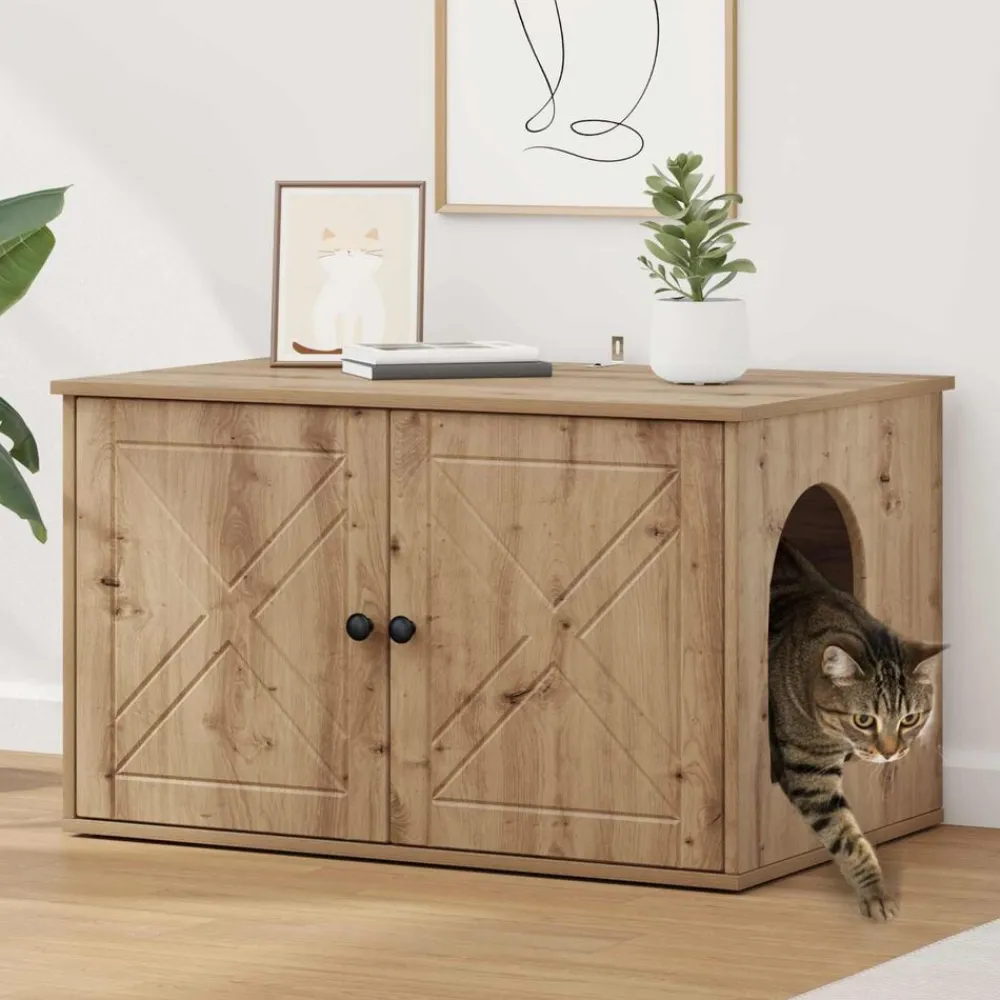 vidaXL Casa para Gatos Roble Artesanal 85 x 55 x 50 cm Roble artisan Hot