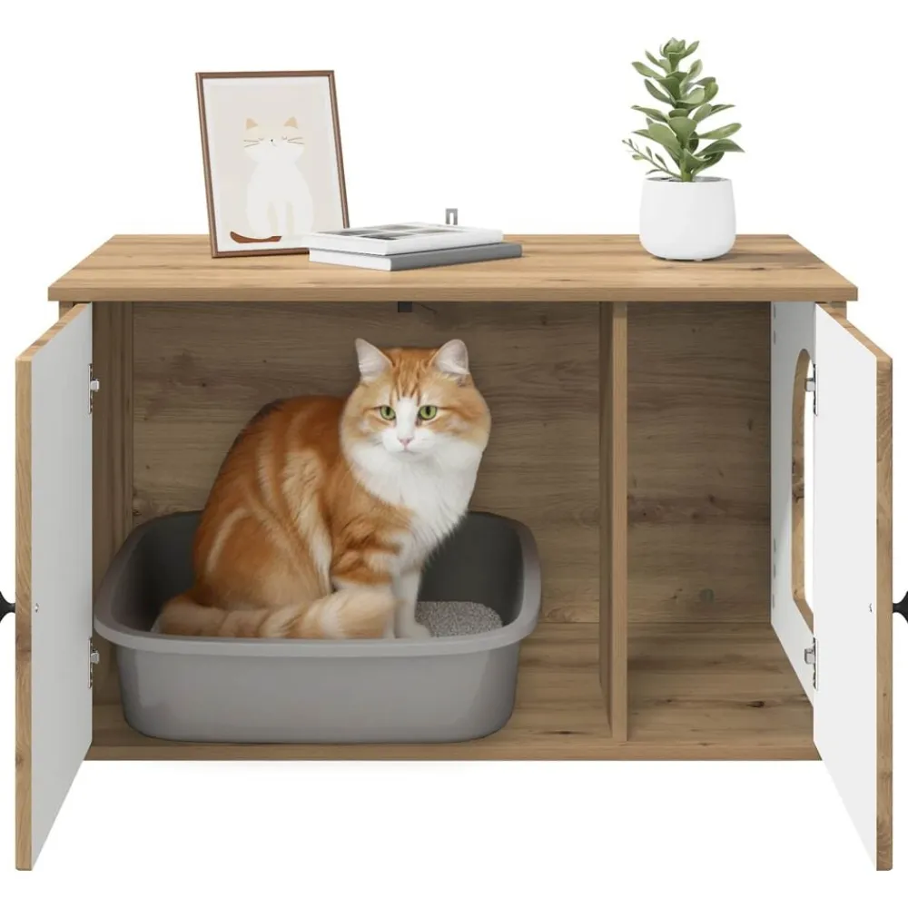 vidaXL Casa para Gatos Roble Artesanal 85 x 55 x 50 cm Roble artisan Hot