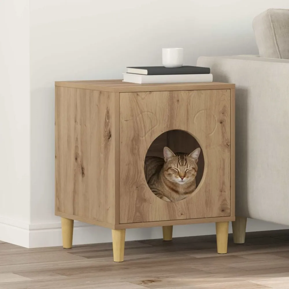 vidaXL Productos Para Mascotas-Casa para Gatos Roble Artesanal 42,5 x 40 x 53 cm