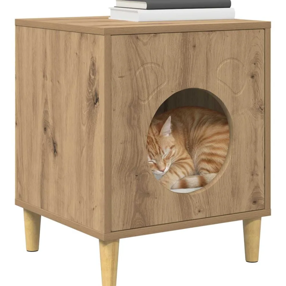 vidaXL Productos Para Mascotas-Casa para Gatos Roble Artesanal 42,5 x 40 x 53 cm