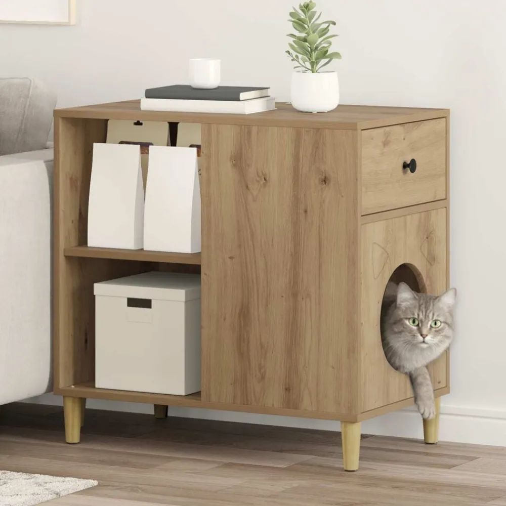 vidaXL Casa para Gatos Roble Artesanal 72 x 42.5 x 70 cm Roble artisan Clearance