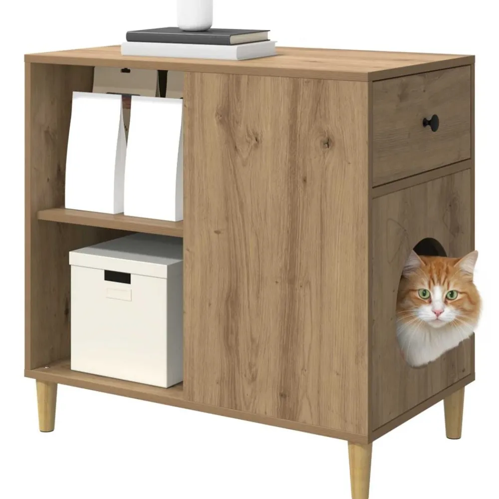 vidaXL Casa para Gatos Roble Artesanal 72 x 42.5 x 70 cm Roble artisan Clearance