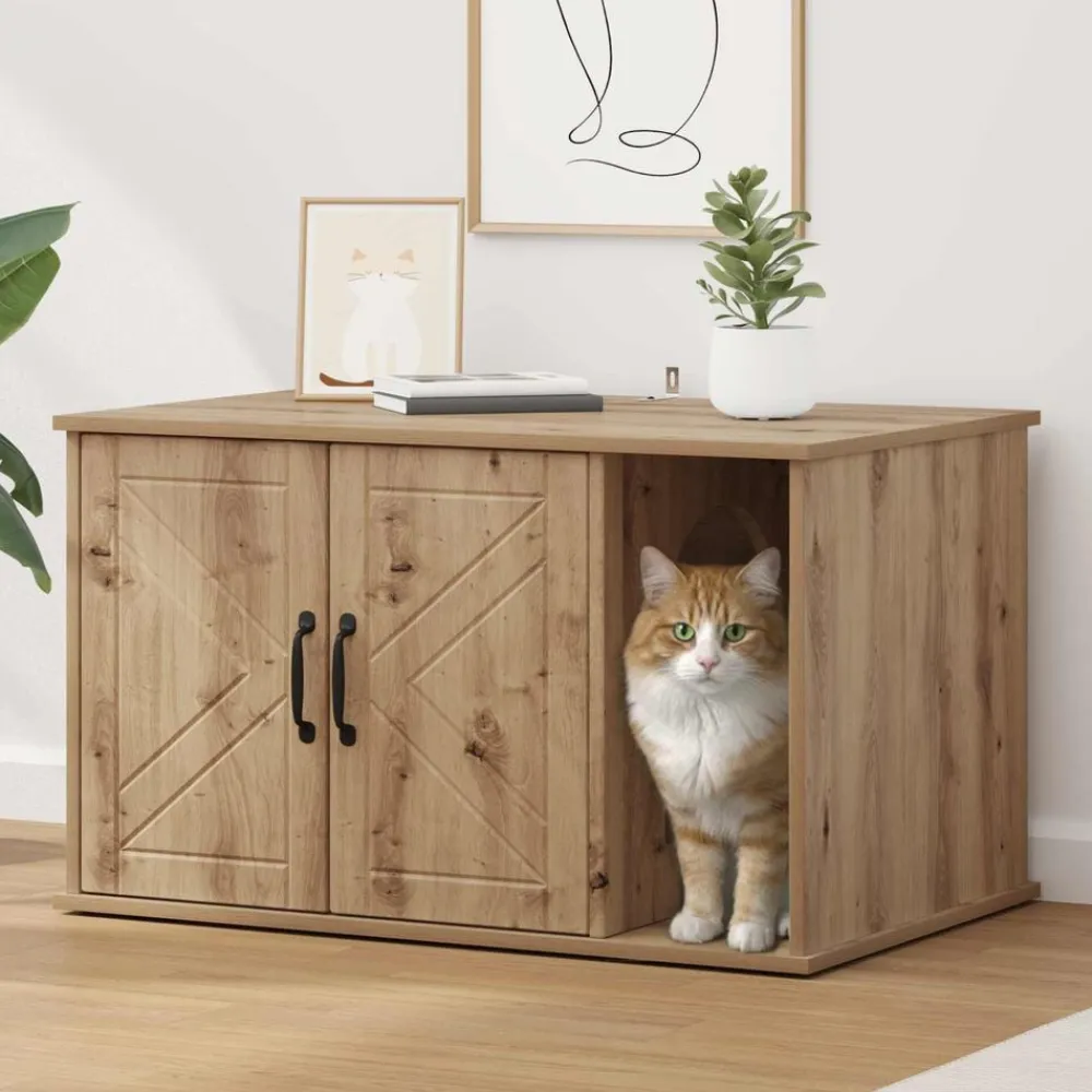 vidaXL Productos Para Mascotas-Casa para Gatos Roble Artesanal 85 x 55 x 50 cm
