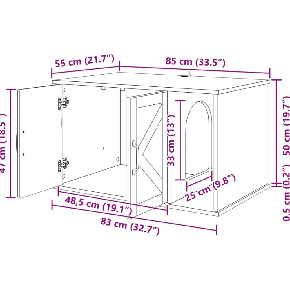 vidaXL Productos Para Mascotas-Casa para Gatos Roble Artesanal 85 x 55 x 50 cm