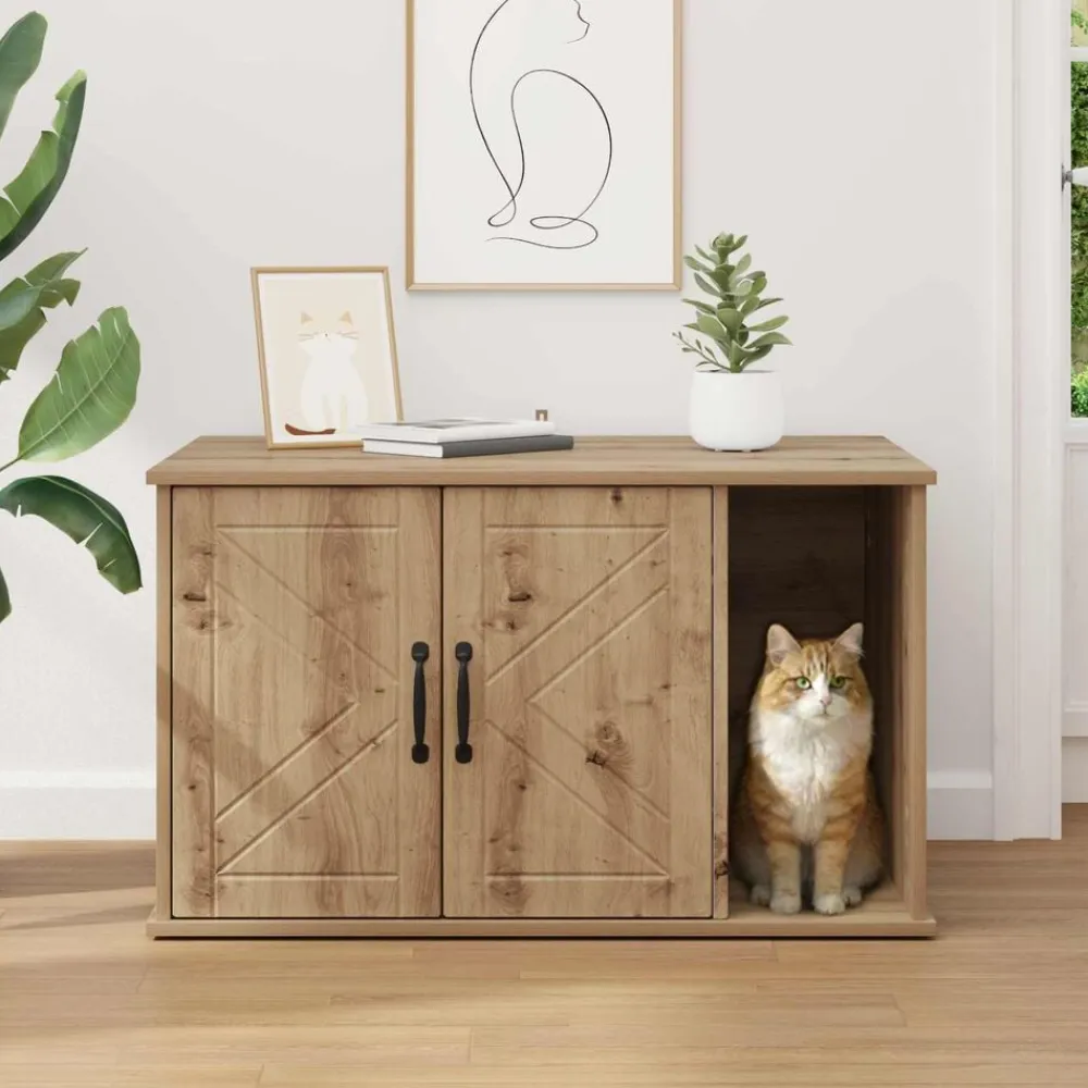 vidaXL Productos Para Mascotas-Casa para Gatos Roble Artesanal 85 x 55 x 50 cm