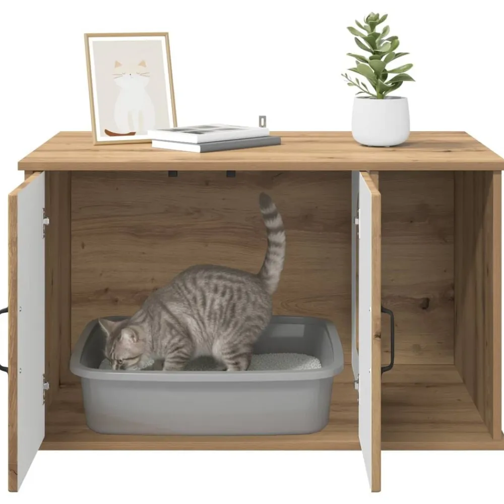 vidaXL Productos Para Mascotas-Casa para Gatos Roble Artesanal 85 x 55 x 50 cm