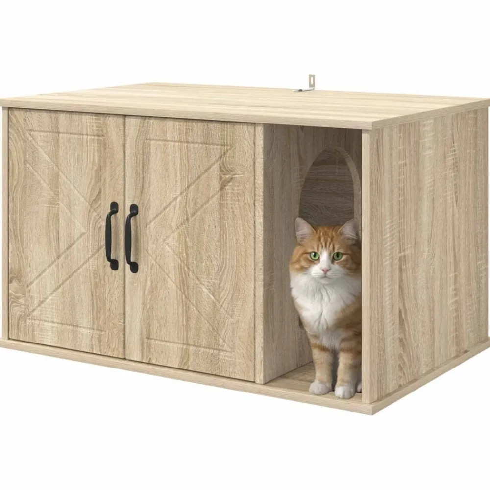 vidaXL Casa para Gatos Sonoma 85 x 55 x 50 cm Madera de ingeniería Roble Sonoma Sale