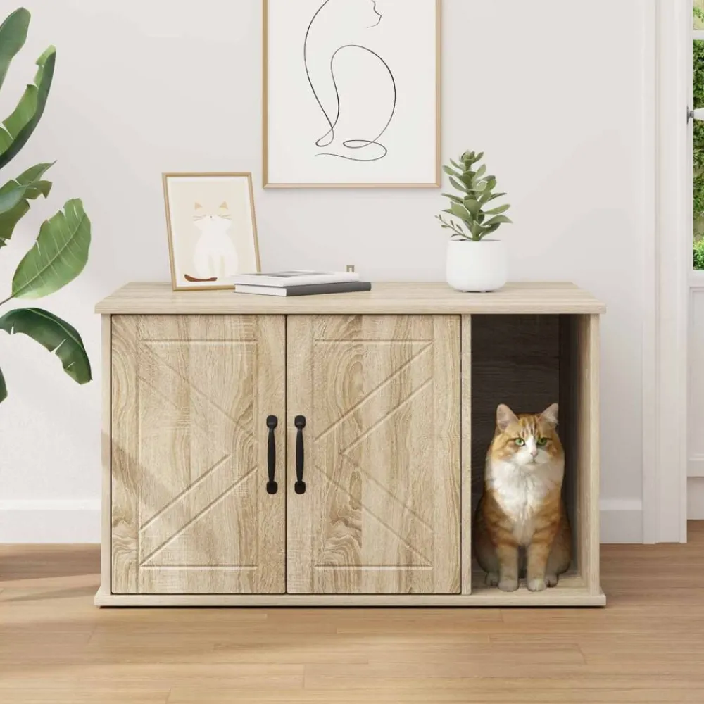 vidaXL Casa para Gatos Sonoma 85 x 55 x 50 cm Madera de ingeniería Roble Sonoma Sale