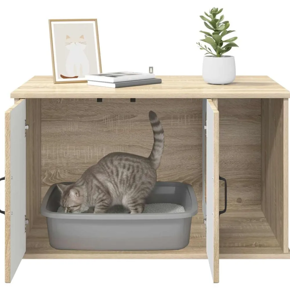 vidaXL Casa para Gatos Sonoma 85 x 55 x 50 cm Madera de ingeniería Roble Sonoma Sale