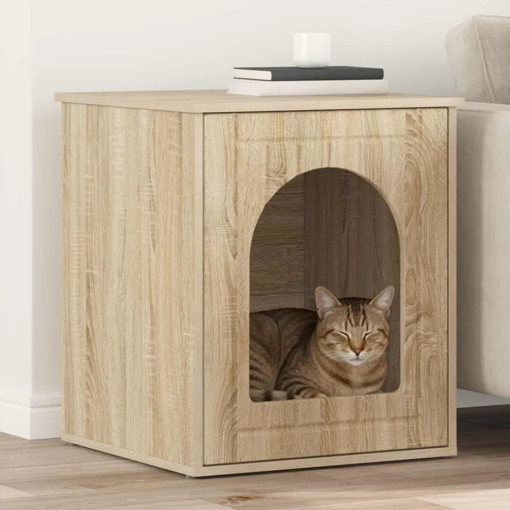 vidaXL Casa para Gatos Sonoma 53 x 52 x 62 cm Madera de ingeniería Roble Sonoma Discount
