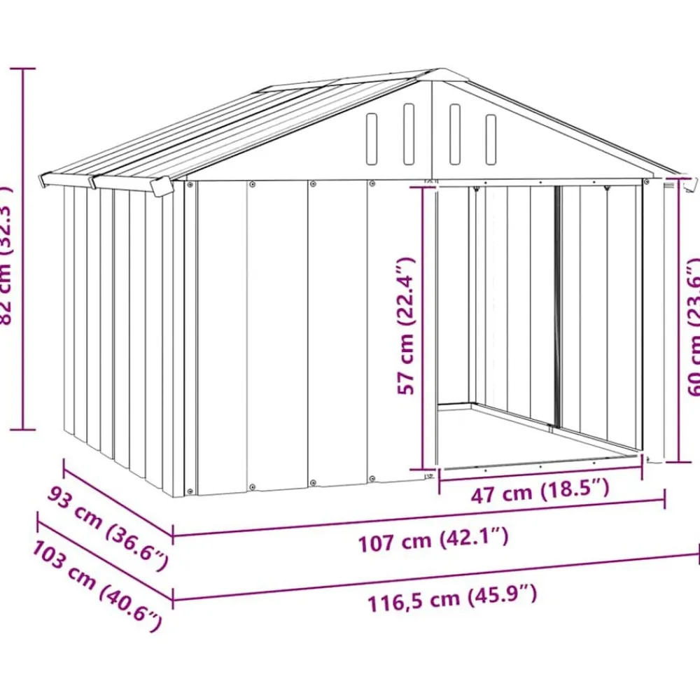vidaXL Casa para perros acero galvanizado 116,5x153x81,5 cm Gris Outlet