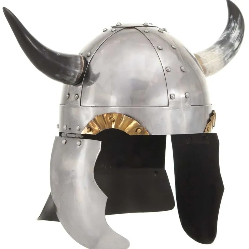 vidaXL Arte Y Ocio-Casco vikingo fantasía LARP acero plateado