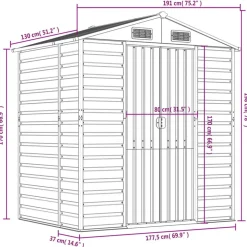 vidaXL Jardín-Caseta de jardín acero galvanizado marrón claro 191x130x198 cm