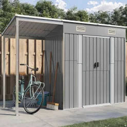 vidaXL Caseta de jardín con techo extensible, , 277 x 107 x 181 cm, acero Gris claro Sale