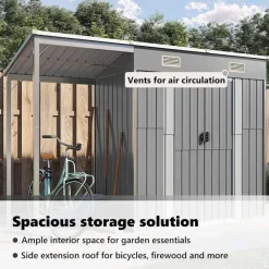 vidaXL Caseta de jardín con techo extensible, , 277 x 107 x 181 cm, acero Gris claro Sale