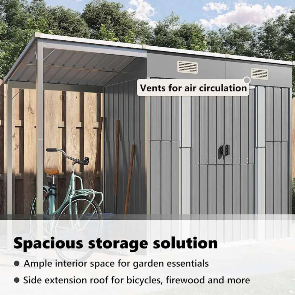 vidaXL Caseta de jardín con techo extensible, , 277 x 107 x 181 cm, acero Gris claro Sale