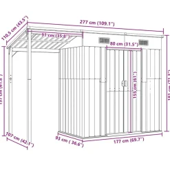 vidaXL Caseta de jardín con techo extensible, , 277 x 107 x 181 cm, acero Gris claro Sale