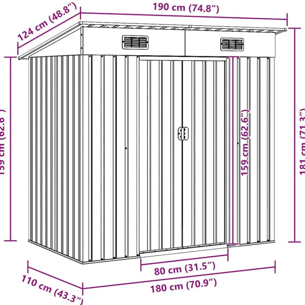 vidaXL Caseta de jardín de metal Gris Hot