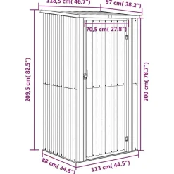 vidaXL Jardín-Caseta de jardín marrón 118,5x97x209,5 cm acero galvanizado